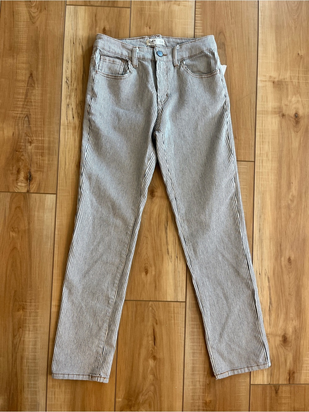 Oat New York Women's Straight Leg Jeans - White & Black Pinstripe